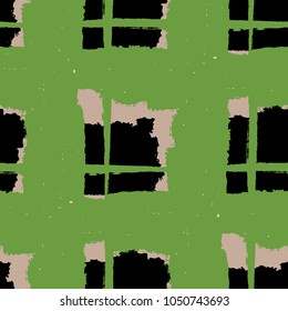 Kilt Texture. Seamless Grunge Background with Hand Painted Crossing Stripes for Swimwear, Fabric, Textile. Rustic Check Texture. Vector Seamless Kilt Texture.
