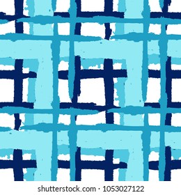 Kilt Texture. Seamless Grunge Background with Hand Painted Crossing Lines for Print, Upholstery, Cloth. Rustic Check Texture. Vector Seamless Plaid Texture.