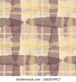 Kilt Texture. Seamless Grunge Background with Hand Painted Crossing Brush Strokes for Print, Linen, Cloth. Rustic Check Texture. Vector Seamless Kilt Texture.