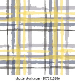 Kilt Texture. Seamless Grunge Background with Hand Painted Crossing Brush Strokes for Print, Upholstery, Cloth. Rustic Check Texture. Vector Seamless Kilt Texture.