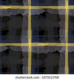 Kilt Texture. Seamless Grunge Background with Hand Painted Crossing Lines for Swimwear, Upholstery, Textile. Rustic Check Texture. Vector Seamless Plaid. Scottish 
Ornament