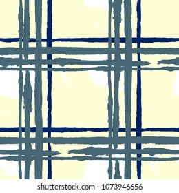 Kilt Texture. Seamless Grunge Background with Hand Painted Crossing Brush Strokes for Wallpaper, Linen, Cloth. Rustic Check Texture. Vector Seamless Tartan. Scottish 
Ornament