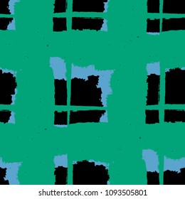 Kilt Texture. Seamless Grunge Background with Hand Painted Crossing Brush Strokes for Wrapping Paper, Linen, Sportswear. Rustic Check Texture. Vector Seamless Plaid. Scottish 
Ornament