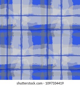 Kilt Texture. Seamless Grunge Background with Hand Painted Crossing Lines for Wrapping Paper, Linen, Sportswear. Rustic Check Texture. Vector Seamless Kilt Texture. Scottish 
Ornament