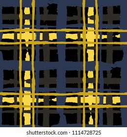 Kilt Texture. Seamless Grunge Background with Hand Painted Crossing Brush Strokes for Print, Upholstery, Textile. Rustic Check Texture. Vector Seamless Kilt Texture. Scottish 
Ornament