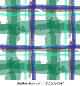 Kilt Texture. Seamless Grunge Background with Hand Painted Crossing Brush Strokes for Swimwear, Upholstery, Textile. Rustic Check Texture. Vector Seamless Kilt Texture.
