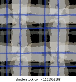 Kilt Texture. Seamless Grunge Background with Hand Painted Crossing Brush Strokes for Wrapping Paper, Linen, Sportswear. Rustic Check Texture. Vector Seamless Plaid. Scottish 
Ornament