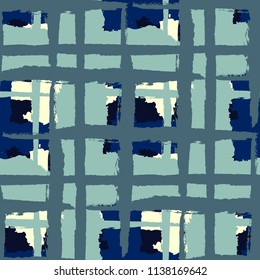 Kilt Texture. Seamless Grunge Background with Hand Painted Crossing Stripes for Swimwear, Fabric, Textile. Rustic Check Texture. Vector Seamless Kilt Texture. Scottish 
Ornament