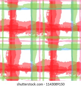 Kilt Texture. Seamless Grunge Background with Hand Painted Crossing Lines for Swimwear, Fabric, Textile. Rustic Check Texture. Vector Seamless Kilt Texture. Scottish 
Ornament