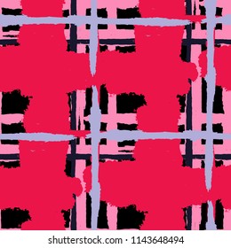 Kilt Texture. Seamless Grunge Background with Hand Painted Crossing Lines for Wallpaper, Linen, Cloth. Rustic Check Texture. Vector Seamless Tartan. Scottish 
Ornament