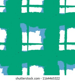 Kilt Texture. Seamless Grunge Background with Hand Painted Crossing Lines for Wallpaper, Linen, Cloth. Rustic Check Texture. Vector Seamless Plaid. Scottish Ornament