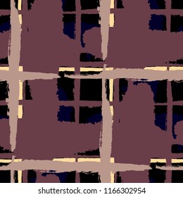 Kilt Texture. Seamless Grunge Background with Hand Painted Crossing Lines for Wallpaper, Linen, Sportswear. Rustic Check Texture. Vector Seamless Kilt Texture.