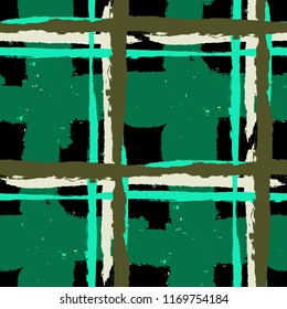 Kilt Texture. Seamless Grunge Background with Hand Painted Crossing Lines for Wallpaper, Linen, Sportswear. Rustic Check Texture. Vector Seamless Kilt Texture. Scottish Ornament