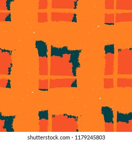 Kilt Texture. Seamless Grunge Background with Hand Painted Crossing Stripes for Print, Upholstery, Textile. Rustic Check Texture. Vector Seamless Tartan.
