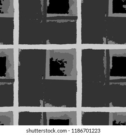 Kilt Texture. Seamless Grunge Background with Hand Painted Crossing Lines for Print, Upholstery, Cloth. Rustic Check Texture. Vector Seamless Plaid. Scottish Ornament