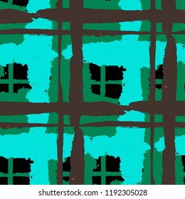 Kilt Texture. Seamless Grunge Background with Hand Painted Crossing Brush Strokes for Wrapping Paper, Linen, Sportswear. Rustic Check Texture. Vector Seamless Kilt Texture.