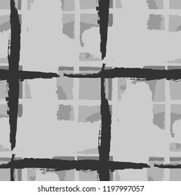 Kilt Texture. Seamless Grunge Background with Hand Painted Crossing Stripes for Print, Upholstery, Textile. Rustic Check Texture. Vector Seamless Tartan.