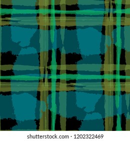 Kilt Texture. Seamless Grunge Background with Hand Painted Crossing Brush Strokes for Print, Upholstery, Cloth. Rustic Check Texture. Vector Seamless Kilt Texture.