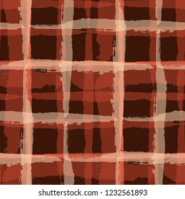 Kilt Texture. Seamless Grunge Background with Hand Painted Crossing Brush Strokes for Wallpaper, Linen, Sportswear. Rustic Check Texture. Vector Seamless Plaid. Scottish Ornament