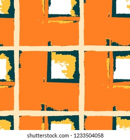 Kilt Texture. Seamless Grunge Background with Hand Painted Crossing Lines for Print, Linen, Cloth. Rustic Check Texture. Vector Seamless Kilt Texture.