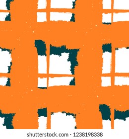 Kilt Texture. Seamless Grunge Background with Hand Painted Crossing Stripes for Swimwear, Upholstery, Textile. Rustic Check Texture. Vector Seamless Tartan.