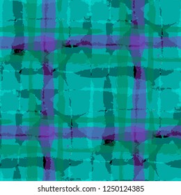 Kilt Texture. Seamless Grunge Background with Hand Painted Crossing Brush Strokes for Print, Upholstery, Textile. Rustic Check Texture. Vector Seamless Tartan. Scottish Ornament
