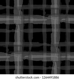 Kilt Texture. Seamless Grunge Background with Hand Painted Crossing Brush Strokes for Print, Linen, Cloth. Rustic Check Texture. Vector Seamless Plaid Texture.