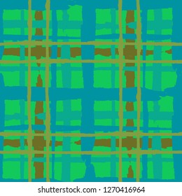 Kilt Texture. Seamless Grunge Background with Hand Painted Crossing Lines for Swimwear, Fabric, Textile. Rustic Check Texture. Vector Seamless Kilt Texture. Scottish Ornament