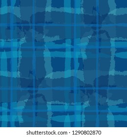Kilt Texture. Seamless Grunge Background with Hand Painted Crossing Stripes for Print, Linen, Cloth. Rustic Check Texture. Vector Seamless Tartan. Scottish Ornament