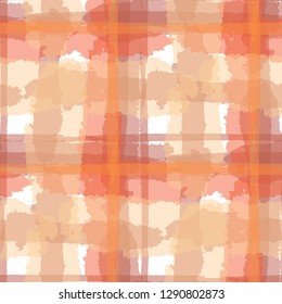 Kilt Texture. Seamless Grunge Background with Hand Painted Crossing Stripes for Wallpaper, Linen, Sportswear. Rustic Check Texture. Vector Seamless Plaid. Scottish Ornament