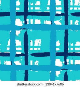 Kilt Texture. Seamless Grunge Background with Hand Painted Crossing Brush Strokes for Print, Upholstery, Textile. Rustic Check Texture. Vector Seamless Kilt Texture. Scottish Ornament