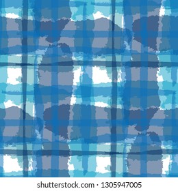 Kilt Texture. Seamless Grunge Background with Hand Painted Crossing Brush Strokes for Wallpaper, Linen, Sportswear. Rustic Check Texture. Vector Seamless Plaid Texture.
