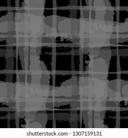 Kilt Texture. Seamless Grunge Background with Hand Painted Crossing Brush Strokes for Print, Linen, Cloth. Rustic Check Texture. Vector Seamless Tartan. Scottish Ornament