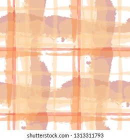 Kilt Texture. Seamless Grunge Background with Hand Painted Crossing Lines for Wallpaper, Linen, Sportswear. Rustic Check Texture. Vector Seamless Kilt Texture. Scottish Ornament