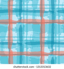 Kilt Texture. Seamless Grunge Background with Hand Painted Crossing Lines for Print, Upholstery, Cloth. Rustic Check Texture. Vector Seamless Tartan. Scottish Ornament