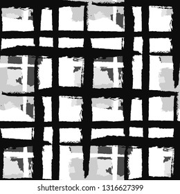 Kilt Texture. Seamless Grunge Background with Hand Painted Crossing Brush Strokes for Print, Linen, Cloth. Rustic Check Texture. Vector Seamless Plaid Texture.