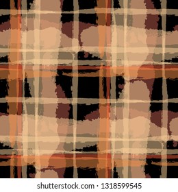 Kilt Texture. Seamless Grunge Background with Hand Painted Crossing Stripes for Wrapping Paper, Linen, Sportswear. Rustic Check Texture. Vector Seamless Kilt Texture. Scottish Ornament