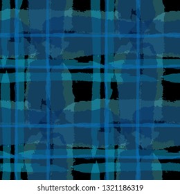 Kilt Texture. Seamless Grunge Background with Hand Painted Crossing Lines for Print, Upholstery, Textile. Rustic Check Texture. Vector Seamless Tartan.