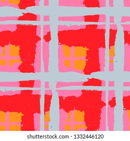 Kilt Texture. Seamless Grunge Background with Hand Painted Crossing Lines for Wallpaper, Linen, Cloth. Rustic Check Texture. Vector Seamless Tartan. Scottish Ornament