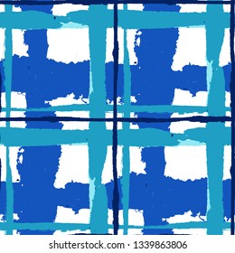 Kilt Texture. Seamless Grunge Background with Hand Painted Crossing Stripes for Print, Upholstery, Textile. Rustic Check Texture. Vector Seamless Tartan. Scottish Ornament