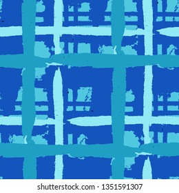Kilt Texture. Seamless Grunge Background with Hand Painted Crossing Brush Strokes for Wallpaper, Linen, Sportswear. Rustic Check Texture. Vector Seamless Kilt Texture. Scottish Ornament