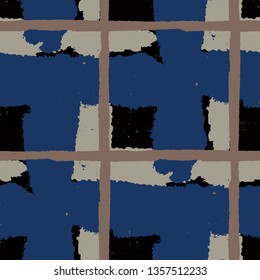 Kilt Texture. Seamless Grunge Background with Hand Painted Crossing Stripes for Wrapping Paper, Linen, Sportswear. Rustic Check Texture. Vector Seamless Plaid. Scottish Ornament