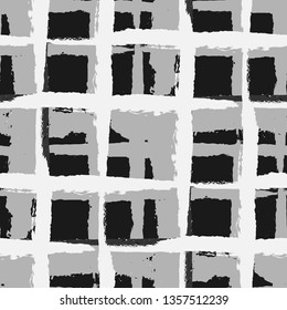 Kilt Texture. Seamless Grunge Background with Hand Painted Crossing Lines for Print, Linen, Cloth. Rustic Check Texture. Vector Seamless Kilt Texture. Scottish Ornament