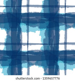 Kilt Texture. Seamless Grunge Background with Hand Painted Crossing Brush Strokes for Print, Linen, Cloth. Rustic Check Texture. Vector Seamless Kilt Texture.