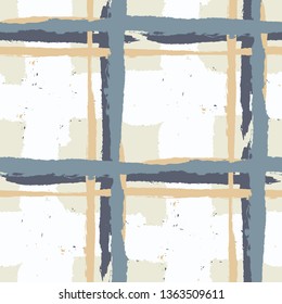 Kilt Texture. Seamless Grunge Background with Hand Painted Crossing Brush Strokes for Print, Linen, Cloth. Rustic Check Texture. Vector Seamless Plaid. Scottish Ornament