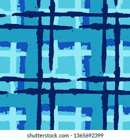 Kilt Texture. Seamless Grunge Background with Hand Painted Crossing Stripes for Swimwear, Upholstery, Textile. Rustic Check Texture. Vector Seamless Plaid. Scottish Ornament