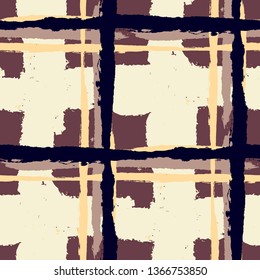 Kilt Texture. Seamless Grunge Background with Hand Painted Crossing Stripes for Print, Upholstery, Cloth. Rustic Check Texture. Vector Seamless Kilt Texture. Scottish Ornament