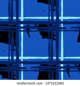 Kilt Texture. Seamless Grunge Background with Hand Painted Crossing Brush Strokes for Print, Upholstery, Cloth. Rustic Check Texture. Vector Seamless Tartan. Scottish Ornament