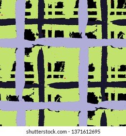 Kilt Texture. Seamless Grunge Background with Hand Painted Crossing Lines for Wallpaper, Linen, Sportswear. Rustic Check Texture. Vector Seamless Plaid Texture.
