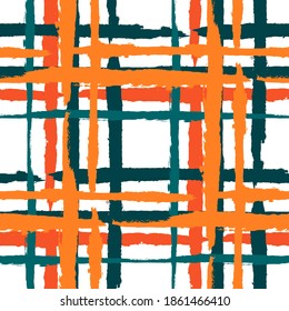 Textura de Kilt. Fondo ondulado sin incandescencias con pinzas de cepillo cruzado de mano para impresión, tapicería, textil. Textura de verificación rústica. Vector Impresionado. Ornamento escocés
